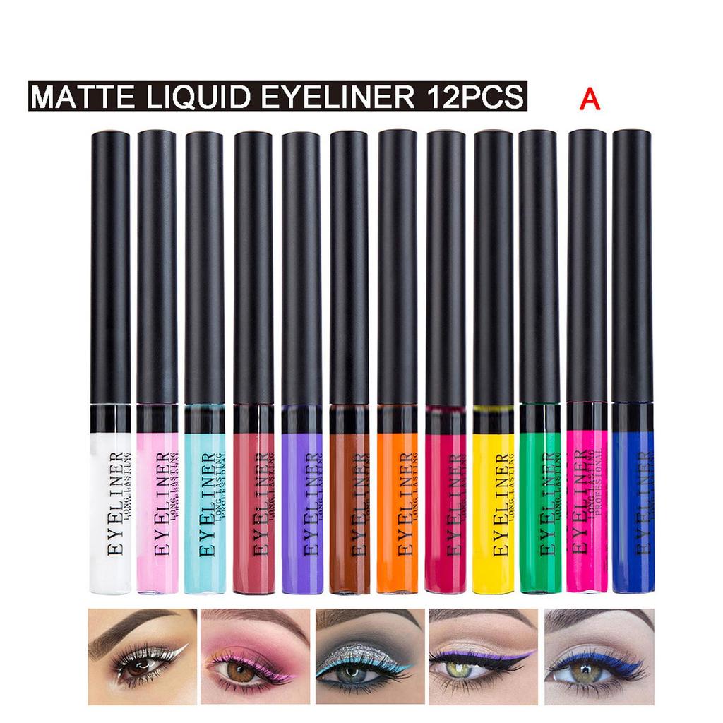 12 Color Matte Liquid   Set Eye Makeup Liquid Colorful Eye Liner Waterproof Smudge-proof  -lasting