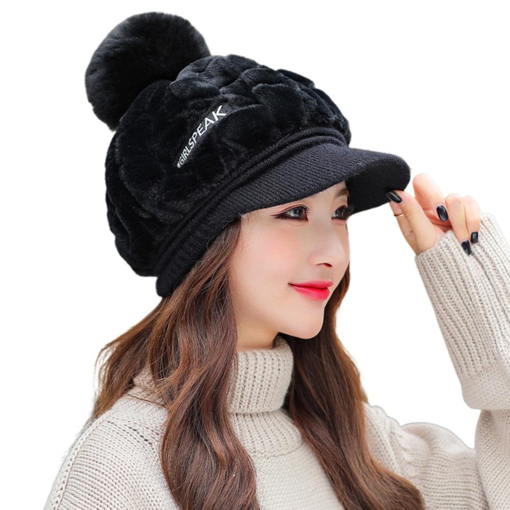 Thickened Winter Cap Keep Warm Ear Protection Hat Fashion Beanies Bonnet  Women чёрный