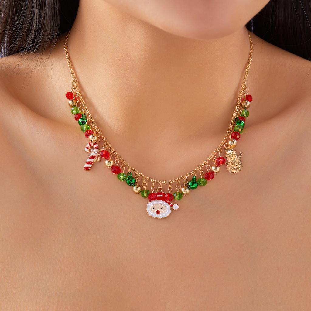 Christmas Accessories Necklace And Bracelet Collection Featuring Colorful Bells Snowman And Santa For Seasonal Wear