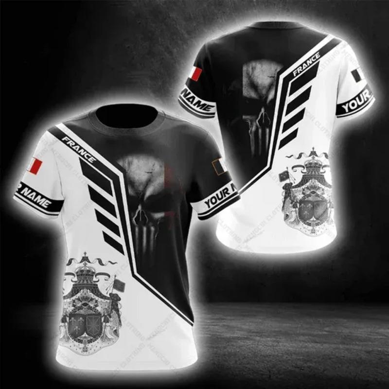 France Emblem Skull Graphic Custom Tees Summer Casual Streetwear Men's Fashion O-neck T-shirts Boys Oversized Short Sleeve Tops