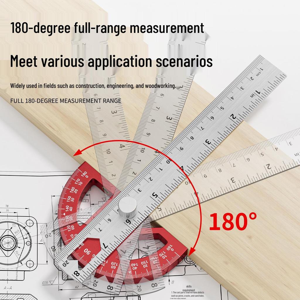 Multifunctional Inch System Adjustable Woodworking Protractor and Angle Ruler