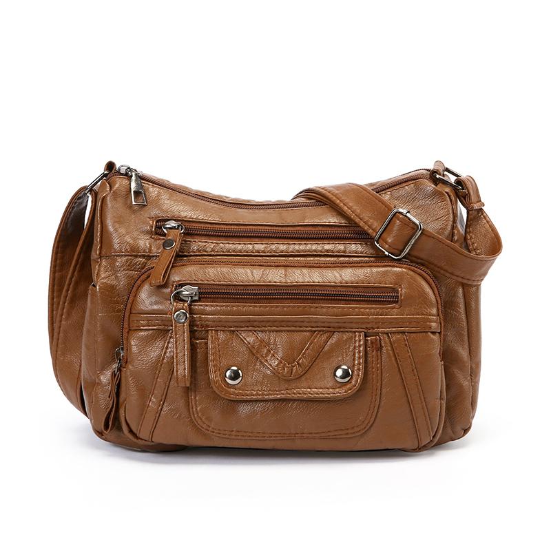 Muttertasche Damen Weiche Leder Umhängetasche Mehrfachfächer Vintage Große Kapazität Umhängetasche