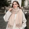 Womens Wool Blend Scarf Winter Warm Shawl Soft Solid Color Knit Wrap With Fringe Korean Style