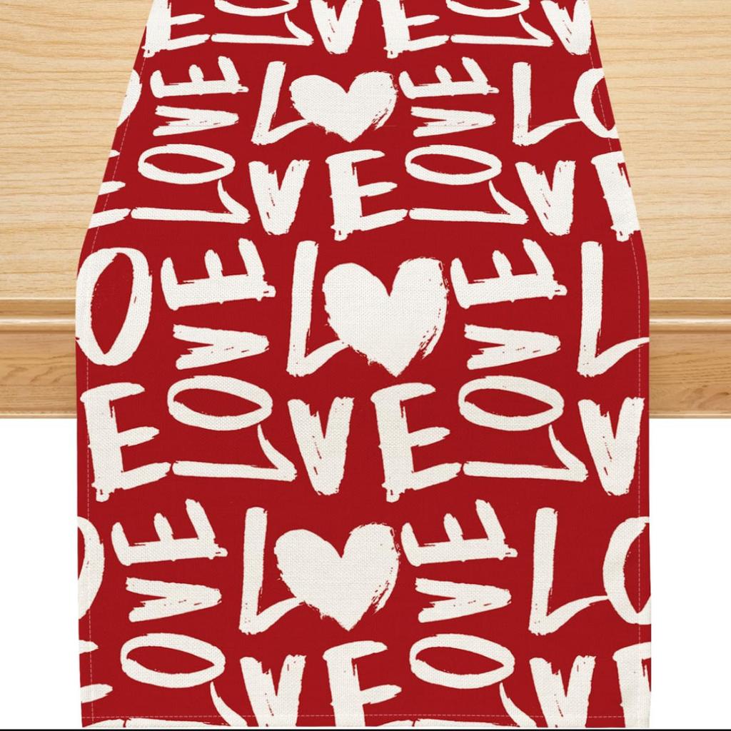 Valentine'S Day Table Flag Red Love Plaid Home Holiday Decoration Table Flag Tablecloth