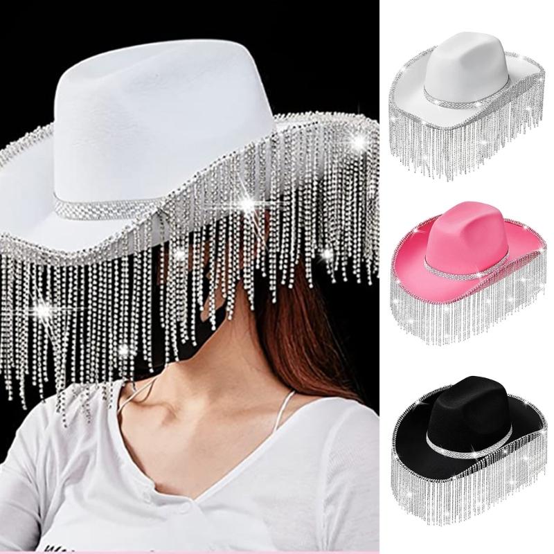 Cowgirl Hats Rave Cow Girl Hat Adult Size Rhinestones Fringe Cowboy Hat