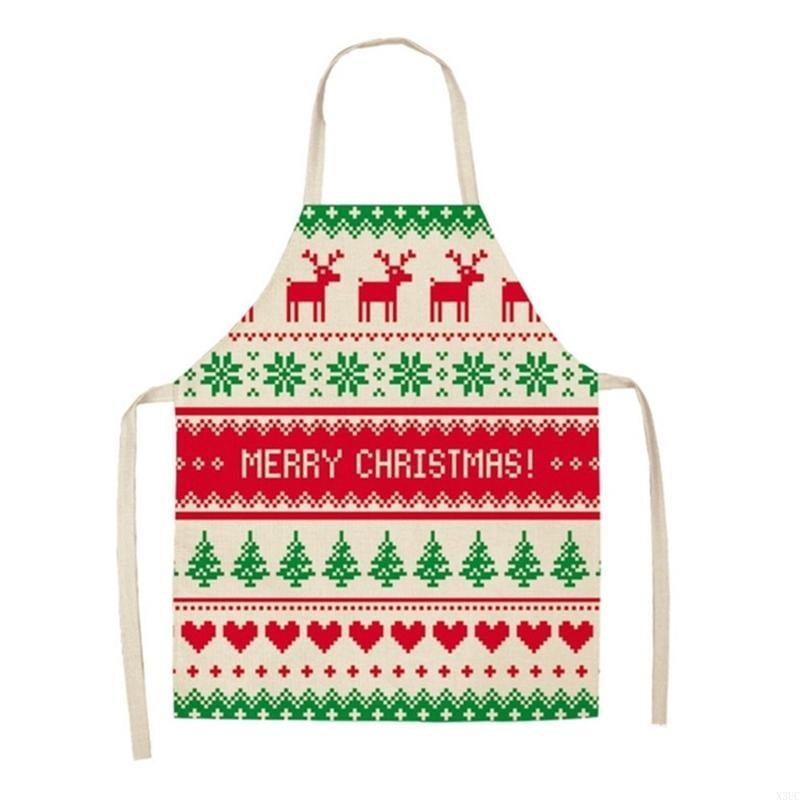 

Creative Christmas Printed Kitchen Aprons Oil-proof Linen Antifouling Chef A X3UC