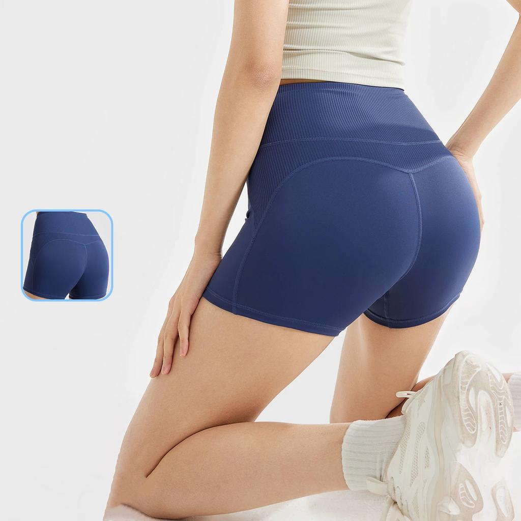 Summer Striped High Waist Yoga Shorts Women Breathable Belly Control Seamless Butt Lift Fitness Running Sports Pants for Female