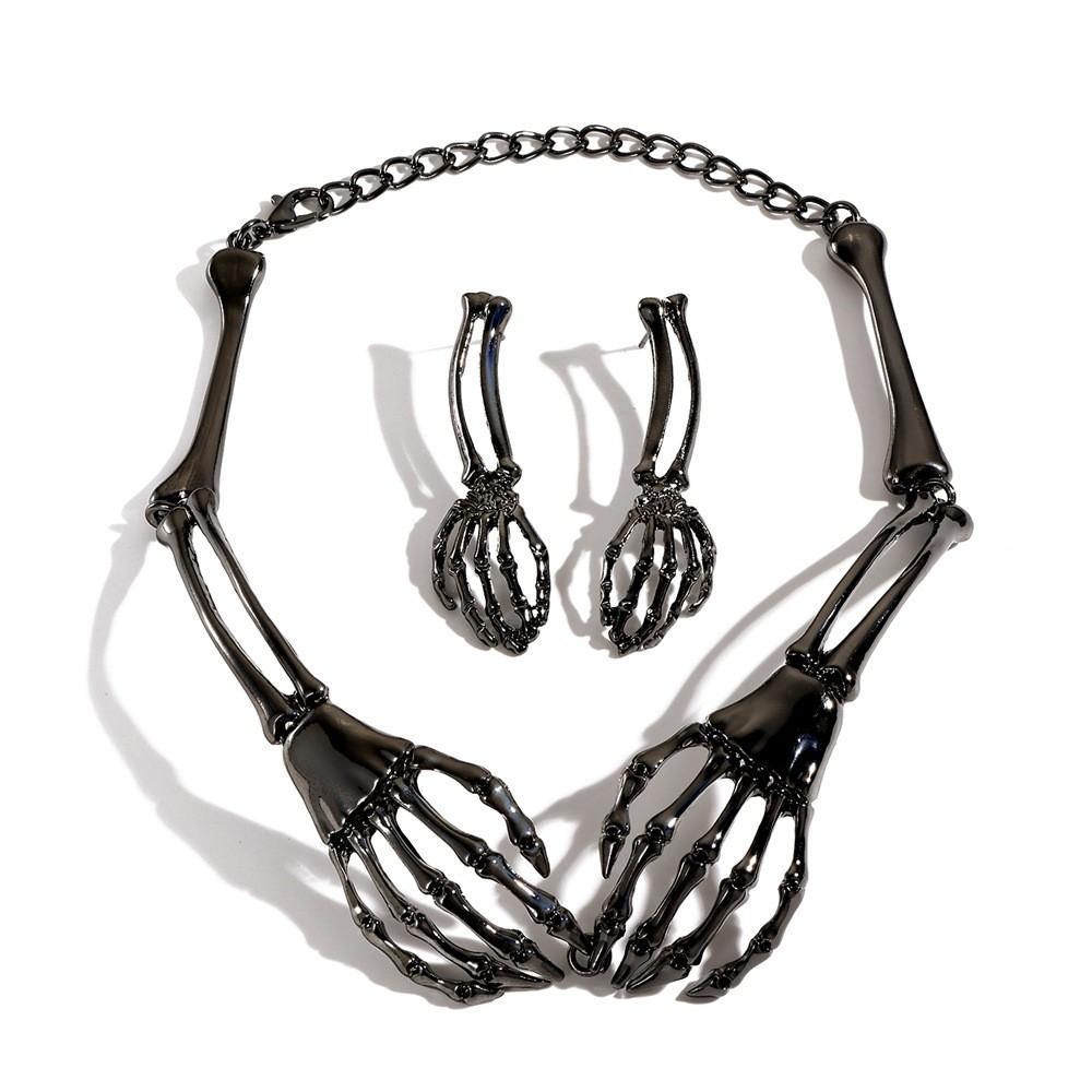 Skeleton Gothic Punk Accessory Set With Metal Bones And Pumpkin Skull For Cosplay Costumes