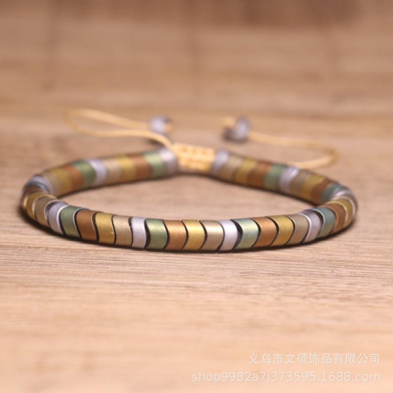 Matte Gradient Disc Beaded Wrap Bracelet – Boho Multilayer Waterproof Jewelry, Casual Stackable Gift for Women
