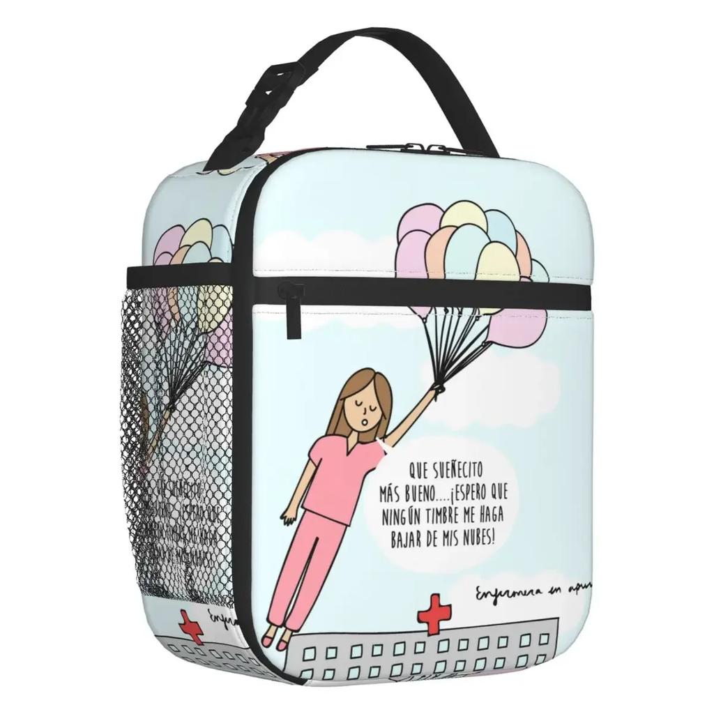 Cartoon Ladies Nurse Doctor Printed Portable Lunch Box for Women Multifunction Cooler Thermal Food Insulated Lunch Bag
