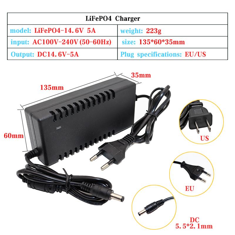 14,6V 5A LiFePO4 Ladegerät 4er Serie 12V Lithium-Eisenphosphat-Batterieladegerät 12,8V 14,4V Akkupack Netzteil DC5,5mm*2,1MM