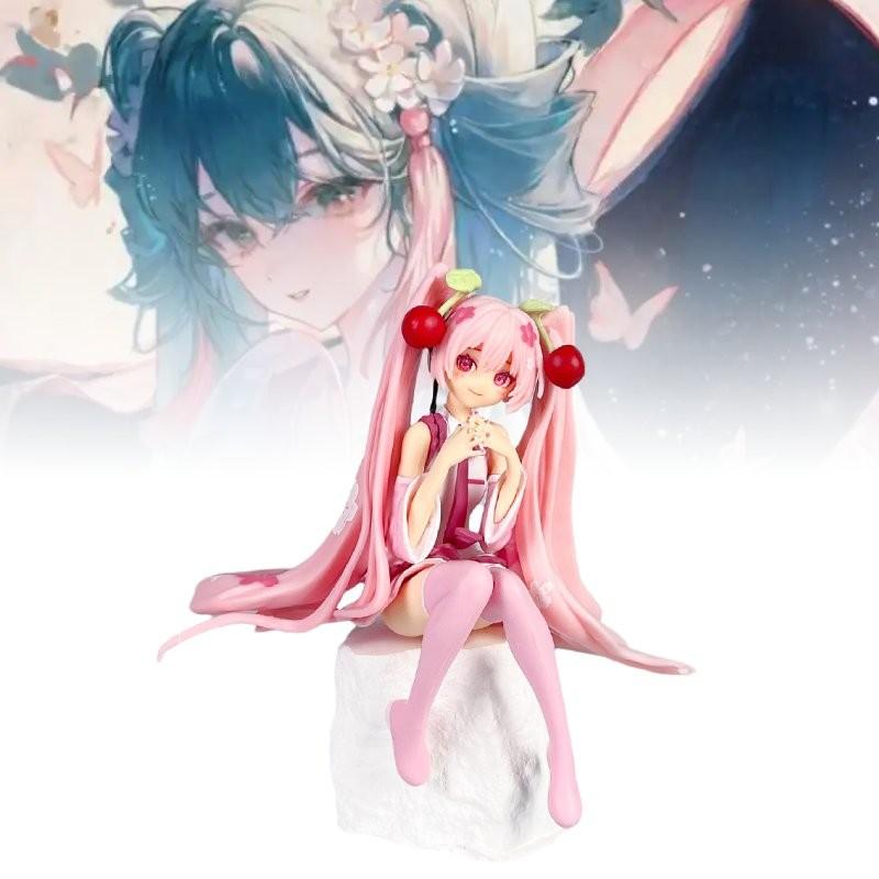 Adorable Vocaloid Miku Hatsune Sitting Pose Cherry Blossom Pvc Figure Model For Collectors