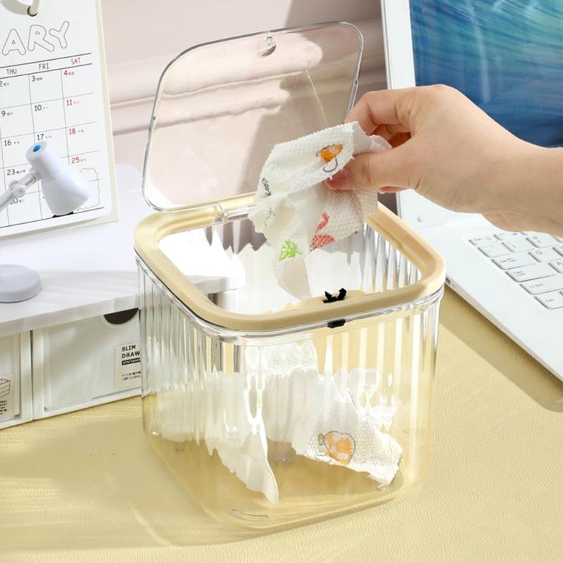 Press To Open Clear Desk Trash Bin Multifunctional Storage Container For Makeup Tool