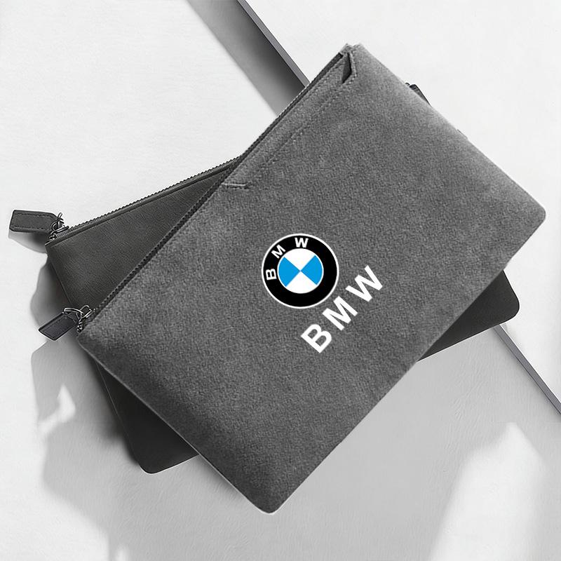WKRA1 Fashion Car Portable Storage Bag Suede Leather Zipper Wallet For BMW X1 X2 X3 X4 X5 X6 X7 GT E53 E70 E71 F25 E84 M Sticker