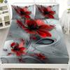 1pc Grey Fitted Sheet Red Rose Flowers Butterfly Print 100% Polyester Cover Breathable Bedding Set Home Decor Without Pillowcase