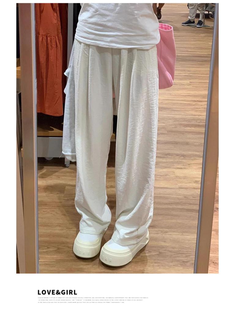 Women's Ice Silk White Wide-Leg Pants - Summer 2025 Collection