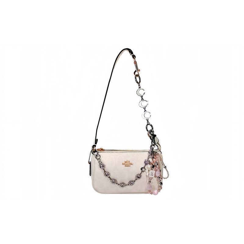 

COACH shoulder bag [Customized bag] Nolita 19 matte white Tinglan classic old flower print crystal chain strap star pendant pink diamond fortune білий