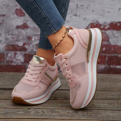 Shoes for Women 2026 Autumn Fashion Women Mesh Breathable Lace Up Comfortable Non-slip Platform Wedges Flats Sneakers Women