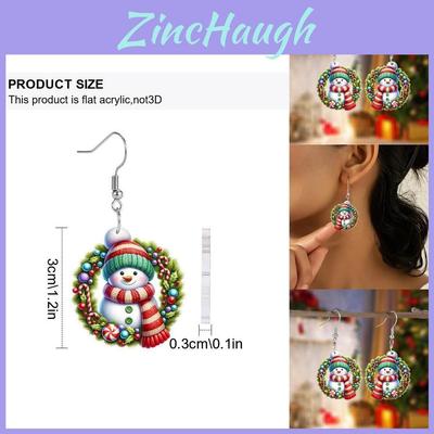 Christmas Acrylic Snowman Earrings With Printed Finish For Festive Celebrations