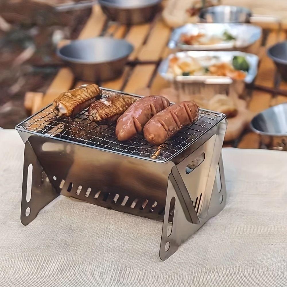 Stainless Steel BBQ Grill Rack Detachable Grill Burn-er Stand Compact Barbecue Stove  Campfire