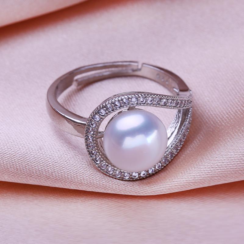 seniko Naturlige ferskvannsperleringer for kvinner mote kvinnelige cubic zirconia CZ ring perle smykker justerbar ring