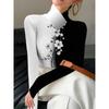 Women's Cheongsam Collar Long-sleeved T-shirt with Black and White Background and Osmanthus Branch Pattern Print