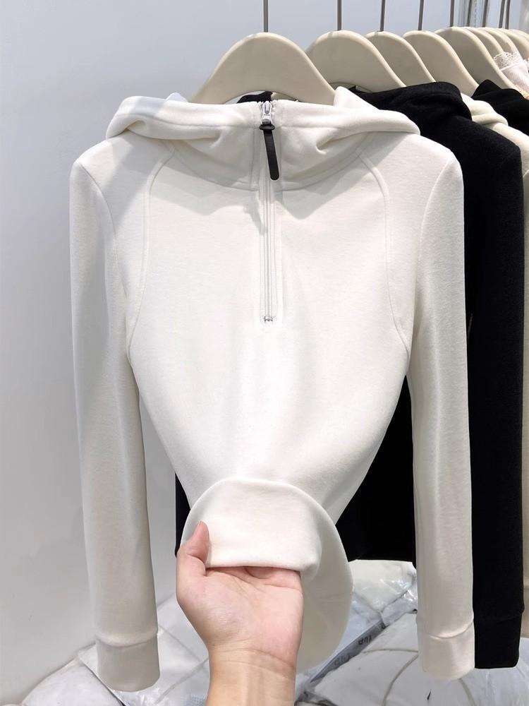 Plain Color Double Sided Fleece Hoodie For Women With Zippered Design For Casual Winter Wear