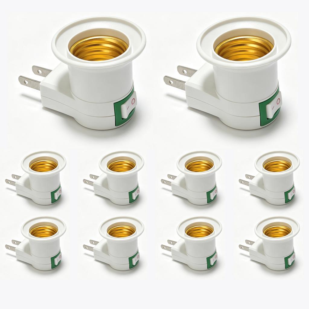 1/10PCS E27 Lamp Socket Adapter with Switch EU Plug Plastic Standard Screw-in Socket Outlet Converter Bulbs for Home