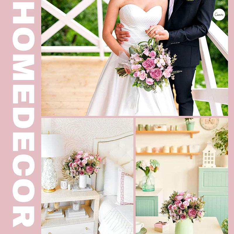 Artificial Flowers Pink Artificial Peony Fake Peonies Bouquet Rose Flower Arrangement Table Centerpiece Party Home Decoration