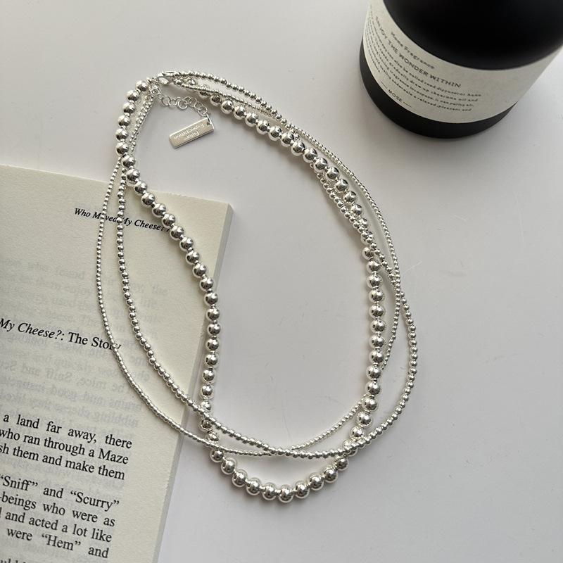 S925 Sterling Silver Round Bead Winding Necklace Wind Niche Design Gradual Change Bead Bracelet Set Chain Jewelry