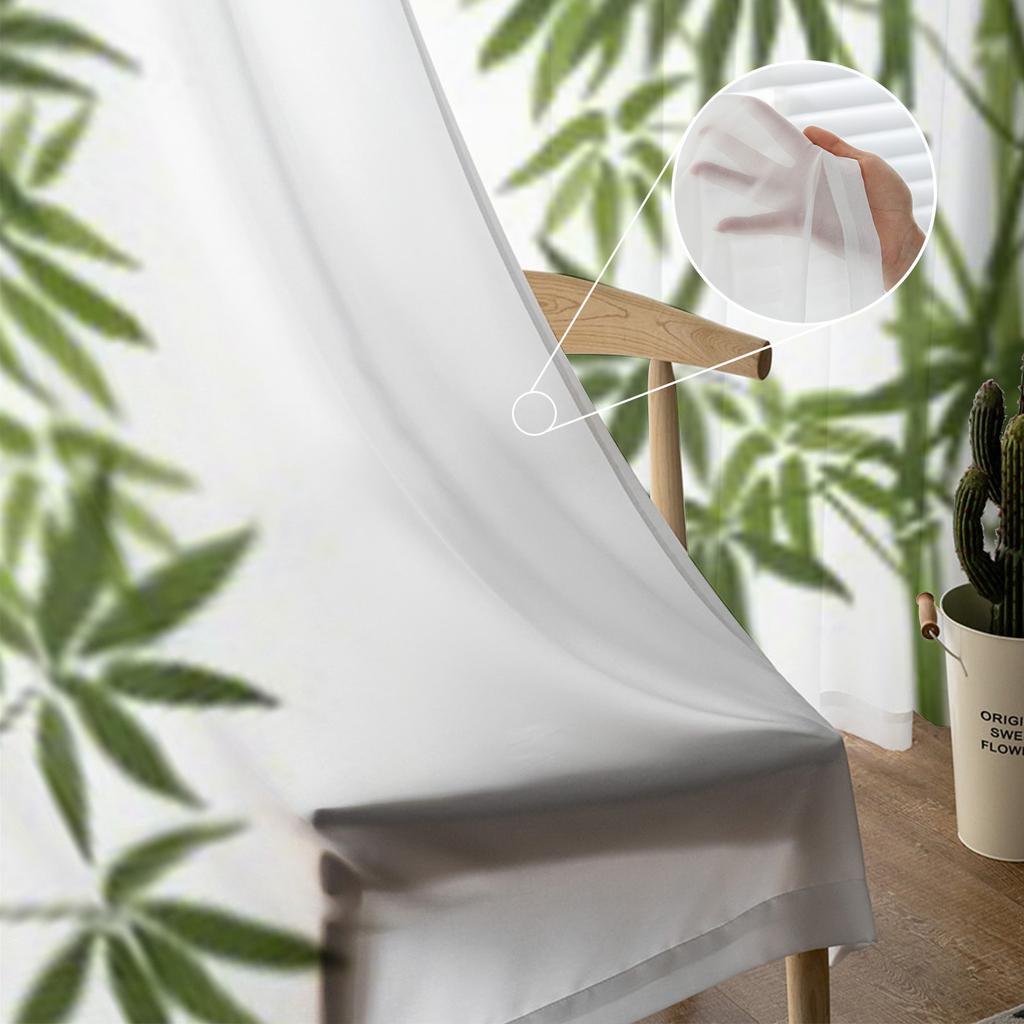 Green Bamboo Forest Tulle Curtains For Living Room Decoration Modern Veil Chiffon Curtains Bedroom Sheer Voile