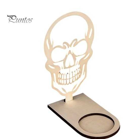 Wooden Candle Holder Halloween Ornaments, Decorative Cat/Pumpkin/ Ghost/Skull Projection Parent Child DIY Kit Stand, Creative Tabletop for Home