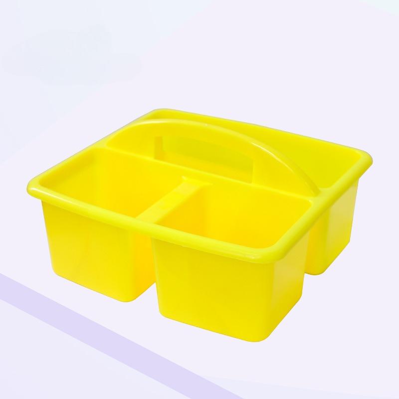 1/4pcs Stackable Thick Plastic Storage Boxes with Handles, 3 Compartments - Multi-Purpose Organizer for Classroom Supplies