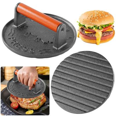 Cast Iron Burger Press Heavy-Duty Patty Maker Wooden Handle Burger Meat Press Mold 7.09 In Anti Scald for Griddle Grills