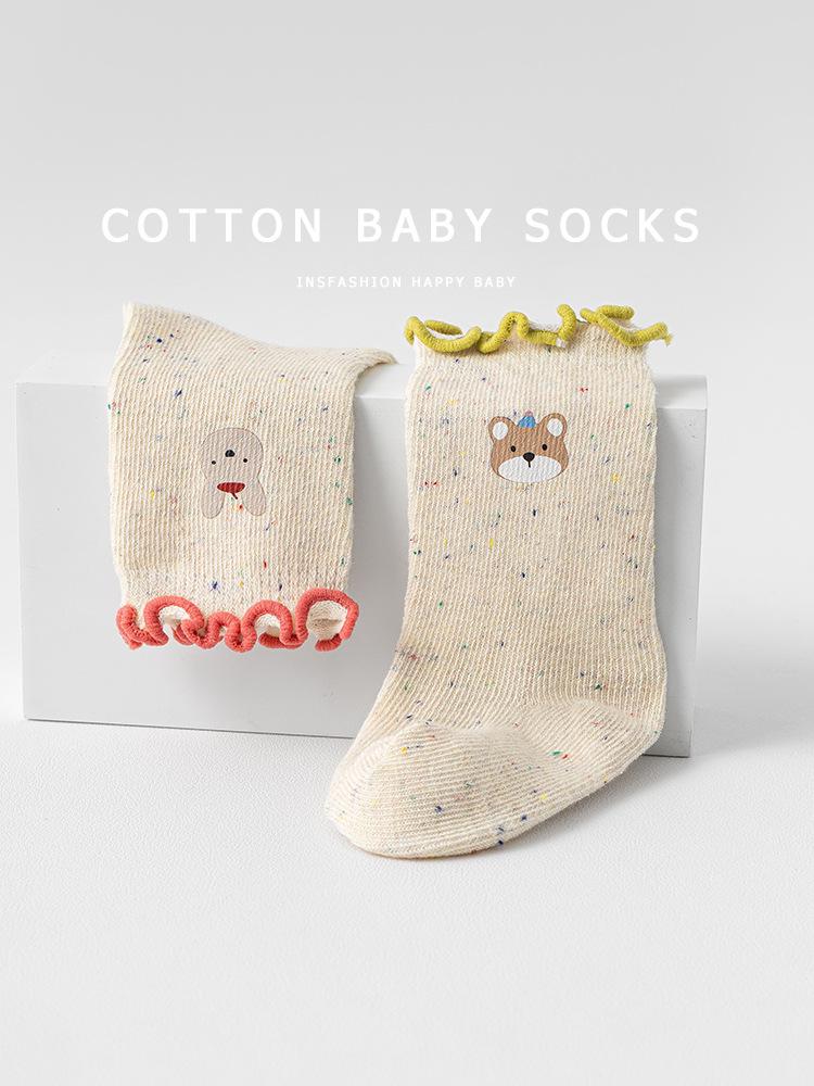 Newborn Baby Girl Mid-Calf Ruffle Princess Socks, Class A Cotton for 0-3 Years, Suitable for Spring, Autumn, Winter