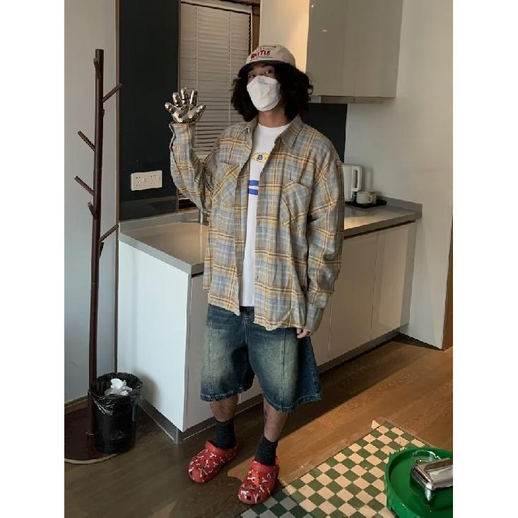 Skjorta Långärmad Pojkar Vår Ny Amerikansk Stil Lös Krage Rutig Skjorta Vintage Trendig Casual Lättmatchad Jacka