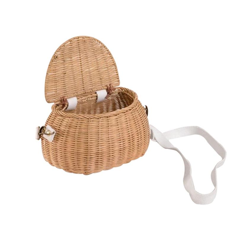 Bicycle Storage Basket Small Back Bamboo Woven Basket Children Handmade Rattan Toy Picnic Basket Wicker Straw Backpack Multi-use