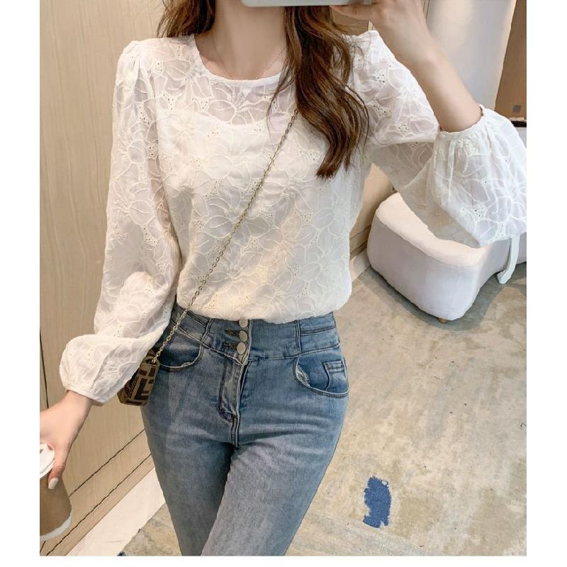 Early autumn long-sleeve lace base shirt for women, spring and autumn wear, 2026 new trendy chiffon top, stylish women's blouse
