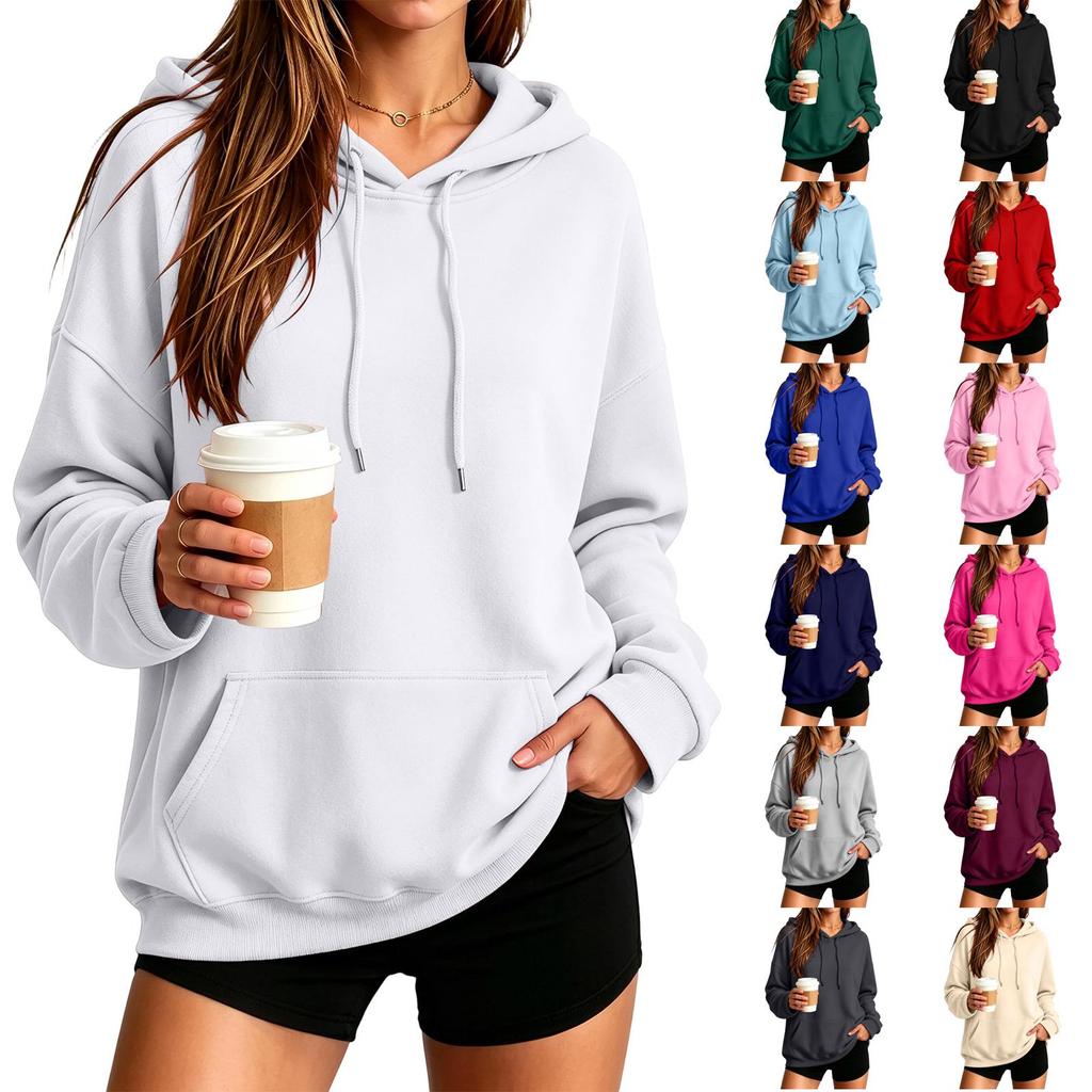 Unisex Hoodie Color Long Sleeve Loose Fit Plus Size Casual Pullover