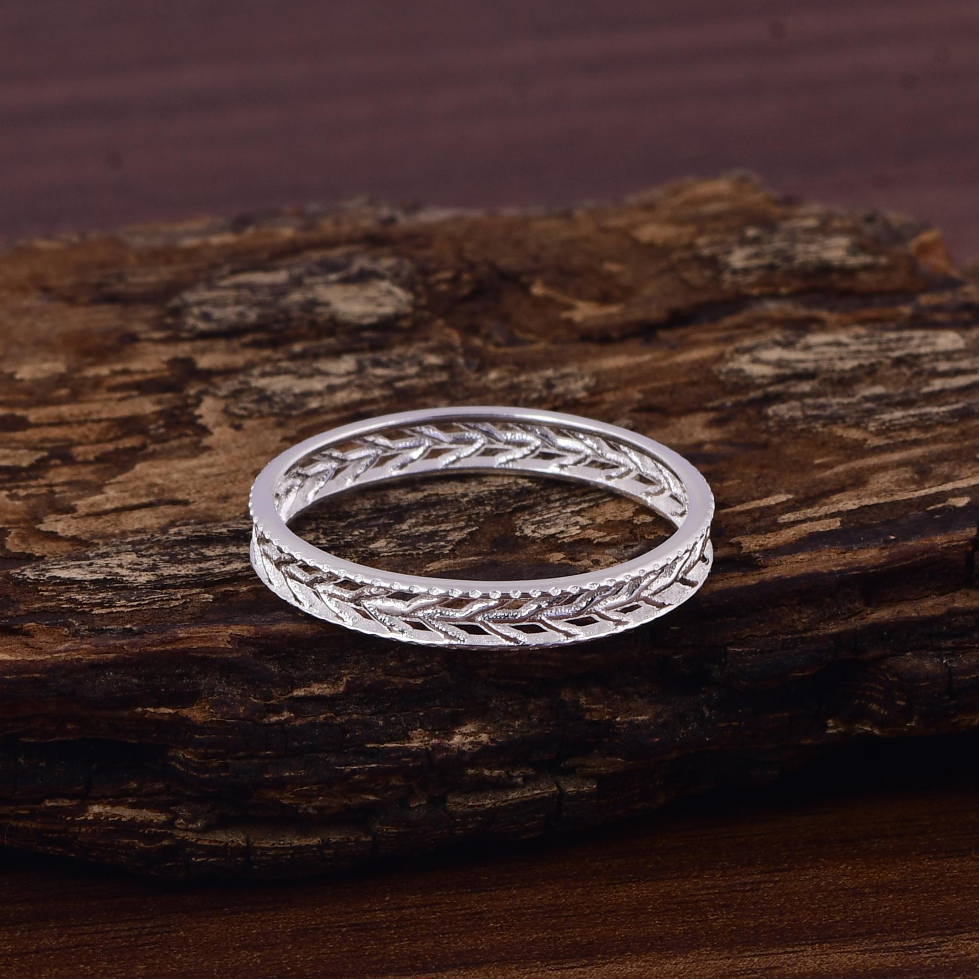 Leaf Pattern Ring, 925 Sterling Silver Band Ring, Nature Inspired Ring, Minimalist Stackable Ring, Vine Band Ring, Dainty Silver Ring, Gift for Her 5