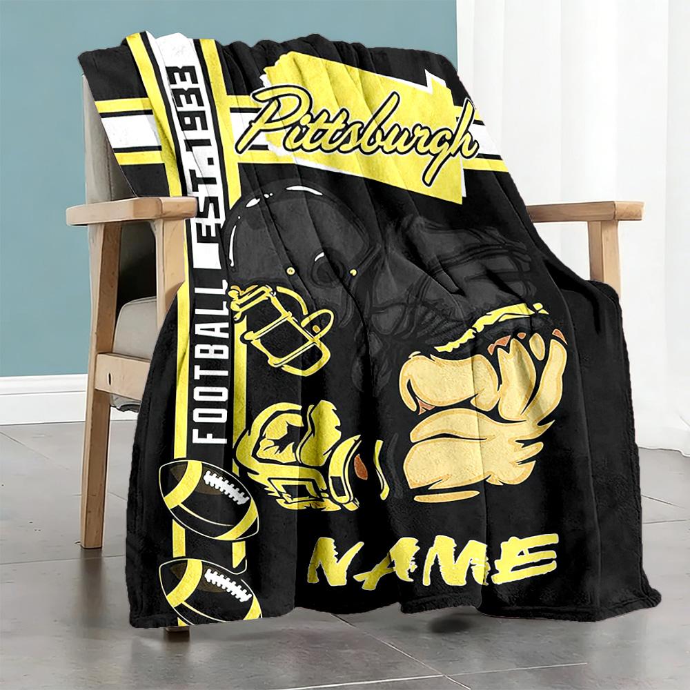 Pittsburgh Football Theme Customize Text Blanket Multi-purpose Customizable Blanket Comfortable for Livingroom Sofa Couch Office Chair