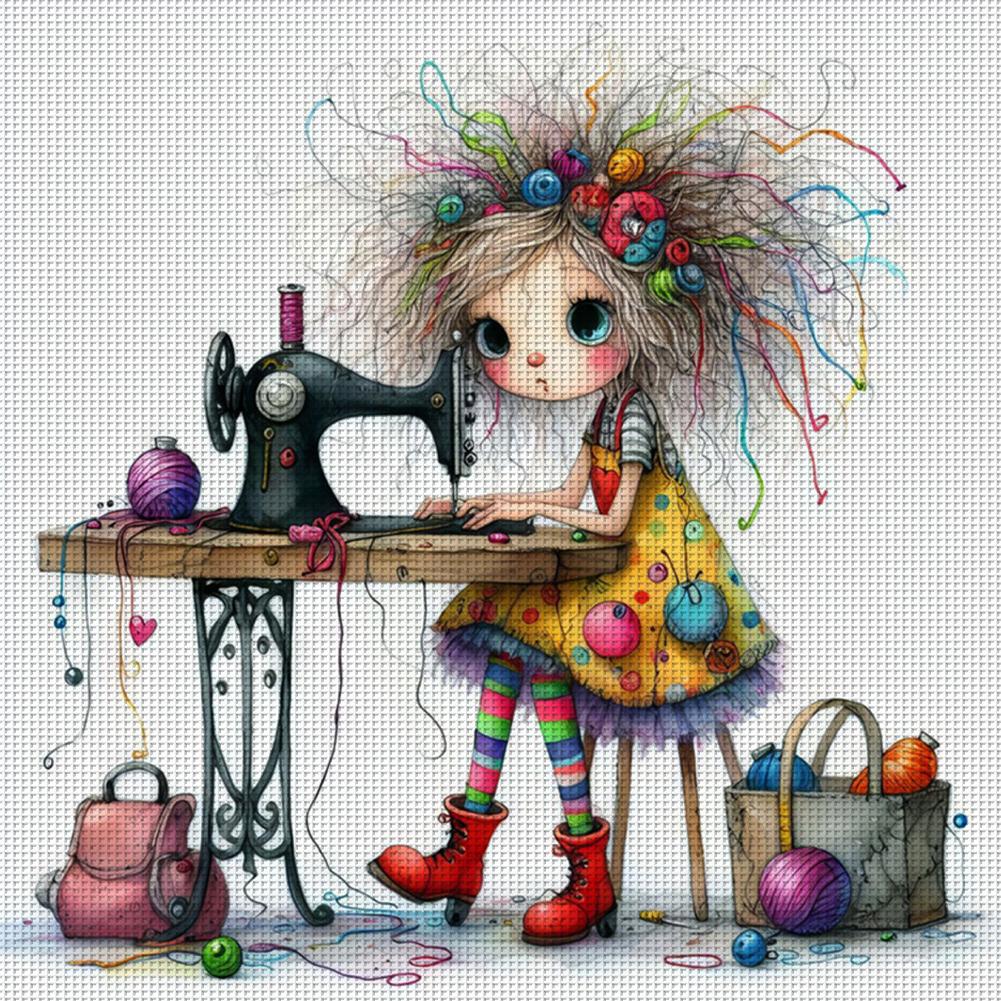 Full Embroidery Eco-cotton Thread 11CT Printed Girl Cross Stitch Kit Art 40x40cm