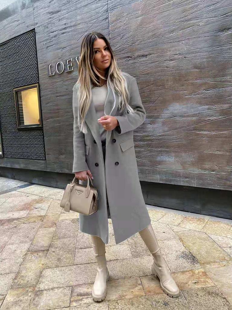 Independent Wish Bestseller Autumn Long Sleeve Suit Collar Double-Button Nizi Coat Overcoat Women's
