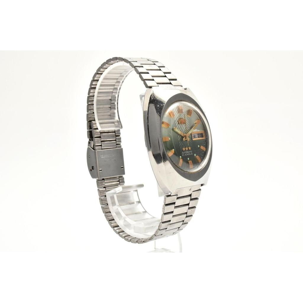 Used ORIENT Three Star 469654-6B Automatic Winding 21 Jewels Green Dial Day Date Vintage Unisex Watch Working Item