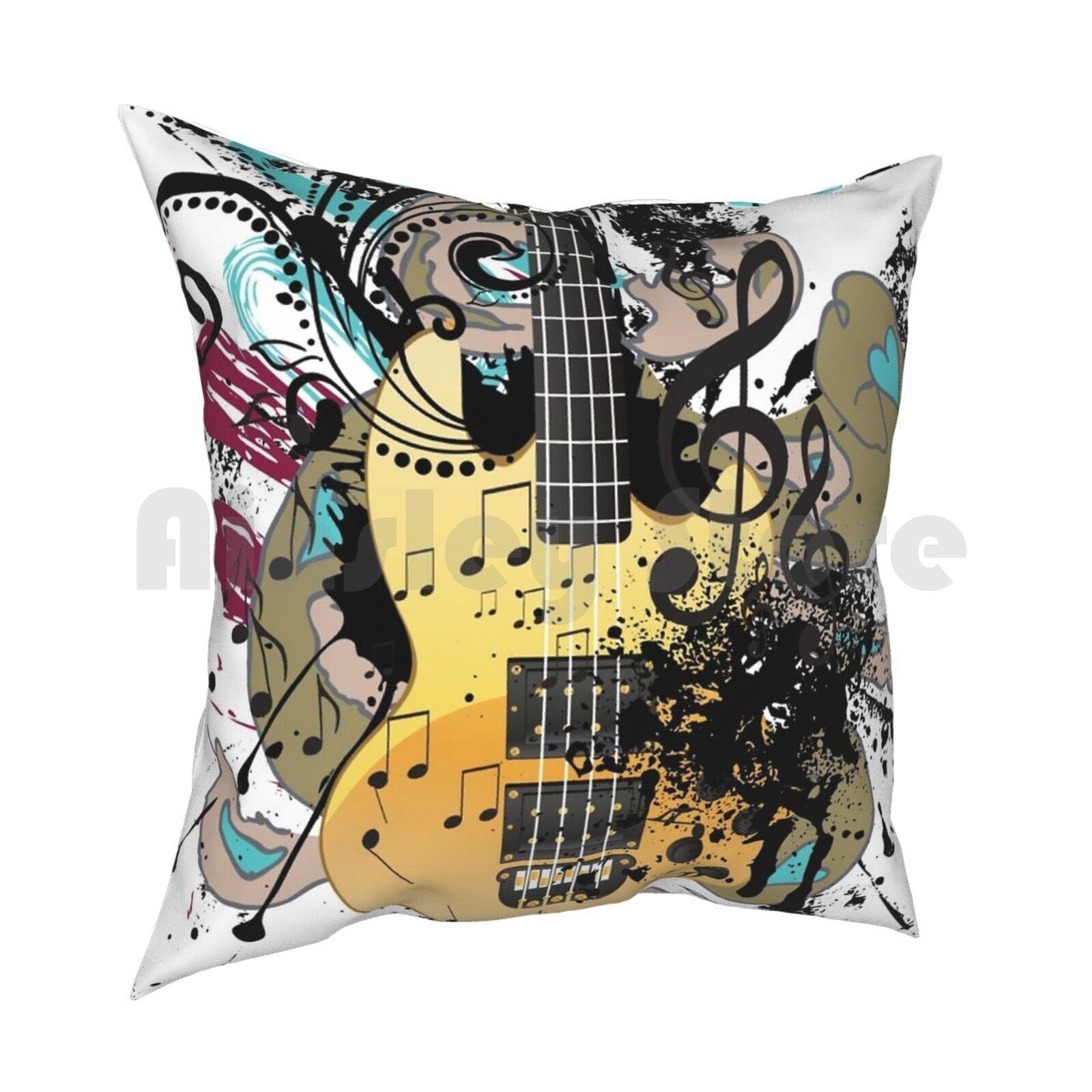 Guitar With Floral Pillow Case Printed Home Soft Throw Pillow Floral Music Grunge Guitar Swirl Vector Object Abstract 30cmx30cm