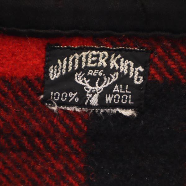 WINTER KING 50s Vintage Triangular Wool Bag Check Pattern Long Sleeve Shirt Men's Used