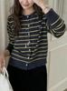 Korean Style Striped Bow Embroidery Knit Cardigan
