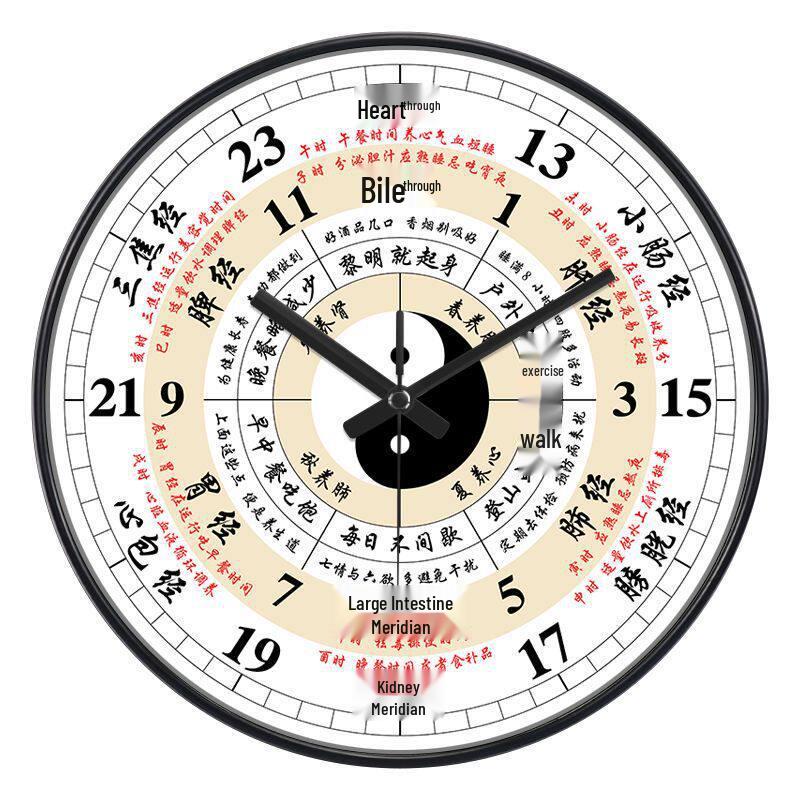 Zi Wu Liu Zhu 24-Hour TCM Meridian Health Clock: Silent Traditional Chinese Beauty Salon Wall Clock