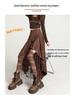 Women's High Waist Lace Patchwork Suede Midi Skirt, 2025 Autumn/Winter