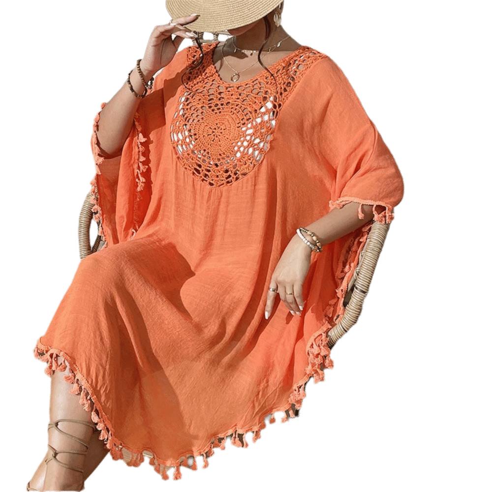 Loose Swimsuit Cover Up Dress Hollow Out Beachwear Shirt Fashion Summer Sunscreen Smock  for Women